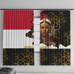 Hatshepsut Window Curtain with Royal Portrait, Pre-Colonial Empires Text and Red-Black Honeycomb - African Pride