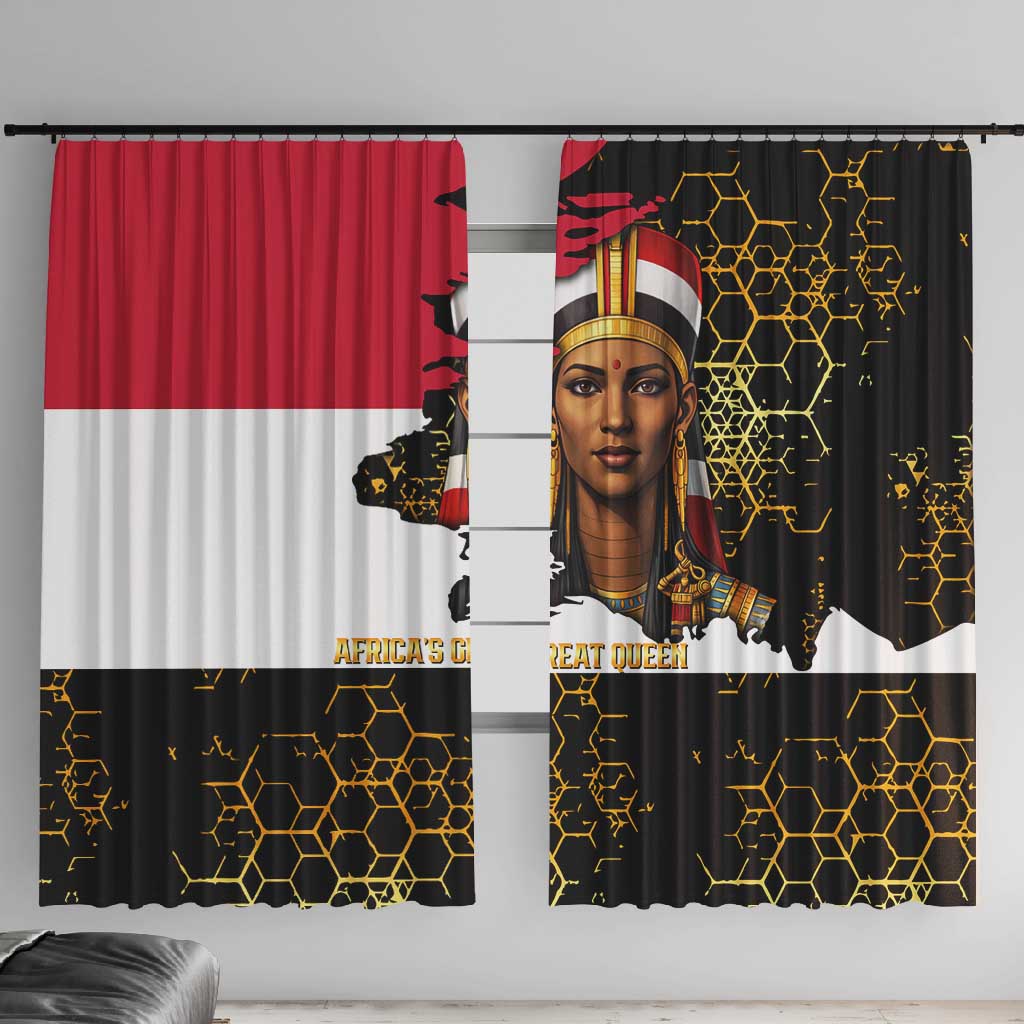 Hatshepsut Window Curtain with Royal Portrait, Pre-Colonial Empires Text and Red-Black Honeycomb - African Pride