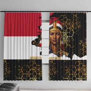 Hatshepsut Window Curtain with Royal Portrait, Pre-Colonial Empires Text and Red-Black Honeycomb - African Pride