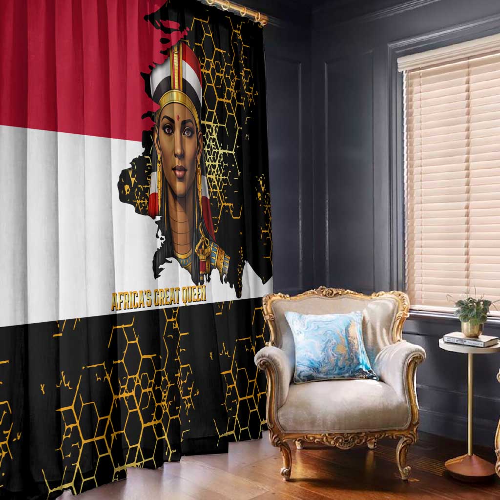 Hatshepsut Window Curtain with Royal Portrait, Pre-Colonial Empires Text and Red-Black Honeycomb - African Pride