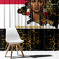 Hatshepsut Window Curtain with Royal Portrait, Pre-Colonial Empires Text and Red-Black Honeycomb - African Pride