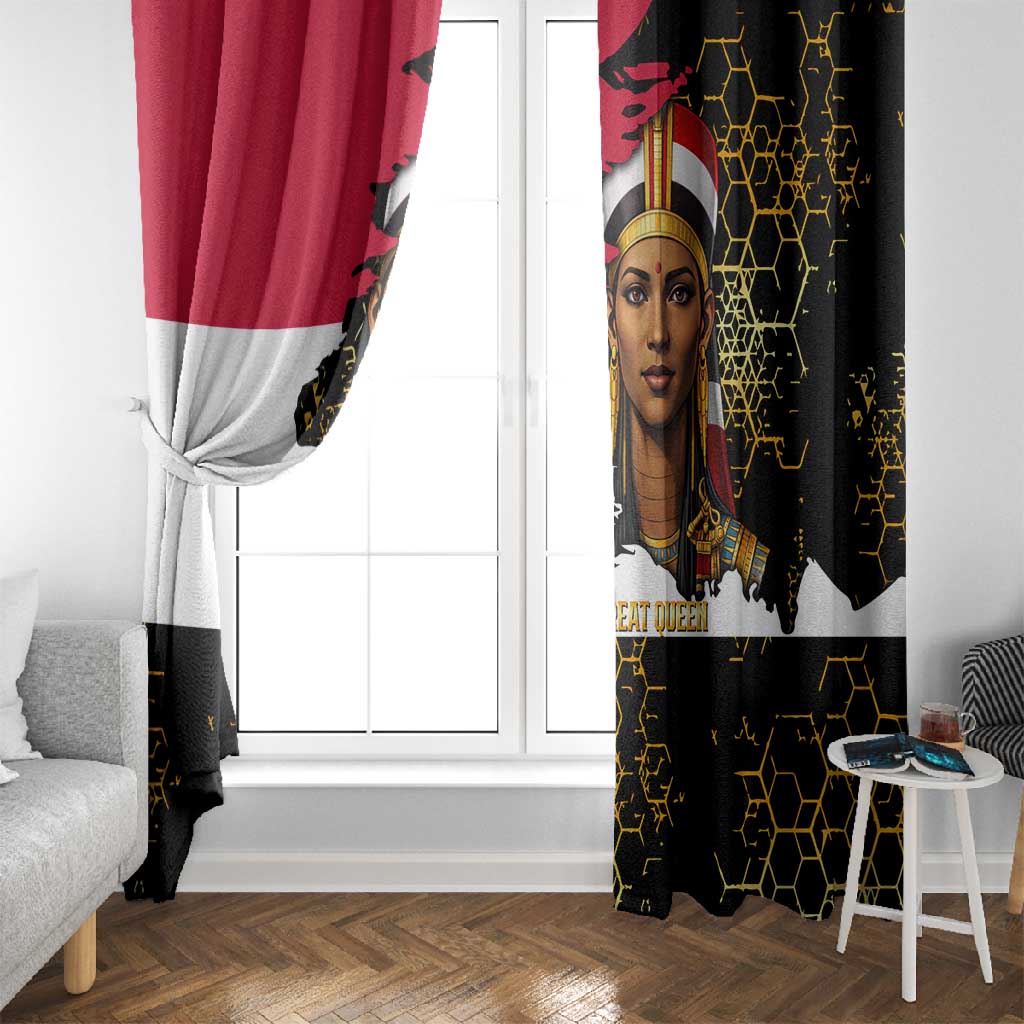 Hatshepsut Window Curtain with Royal Portrait, Pre-Colonial Empires Text and Red-Black Honeycomb - African Pride