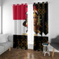 Hatshepsut Window Curtain with Royal Portrait, Pre-Colonial Empires Text and Red-Black Honeycomb - African Pride
