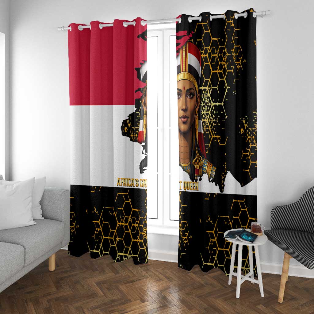 Hatshepsut Window Curtain with Royal Portrait, Pre-Colonial Empires Text and Red-Black Honeycomb - African Pride