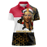 Hatshepsut Women Polo Shirt with Royal Portrait, Pre-Colonial Empires Text and Red-Black Honeycomb - African Pride