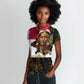 Hatshepsut Women Polo Shirt with Royal Portrait, Pre-Colonial Empires Text and Red-Black Honeycomb - African Pride