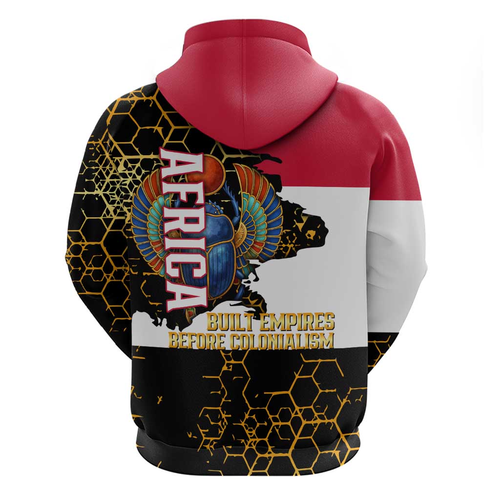 Hatshepsut Zip Hoodie with Royal Portrait, Pre-Colonial Empires Text and Red-Black Honeycomb - African Pride