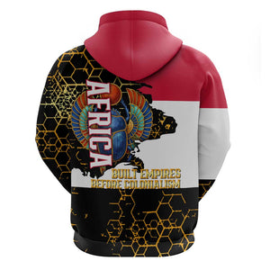 Hatshepsut Zip Hoodie with Royal Portrait, Pre-Colonial Empires Text and Red-Black Honeycomb - African Pride