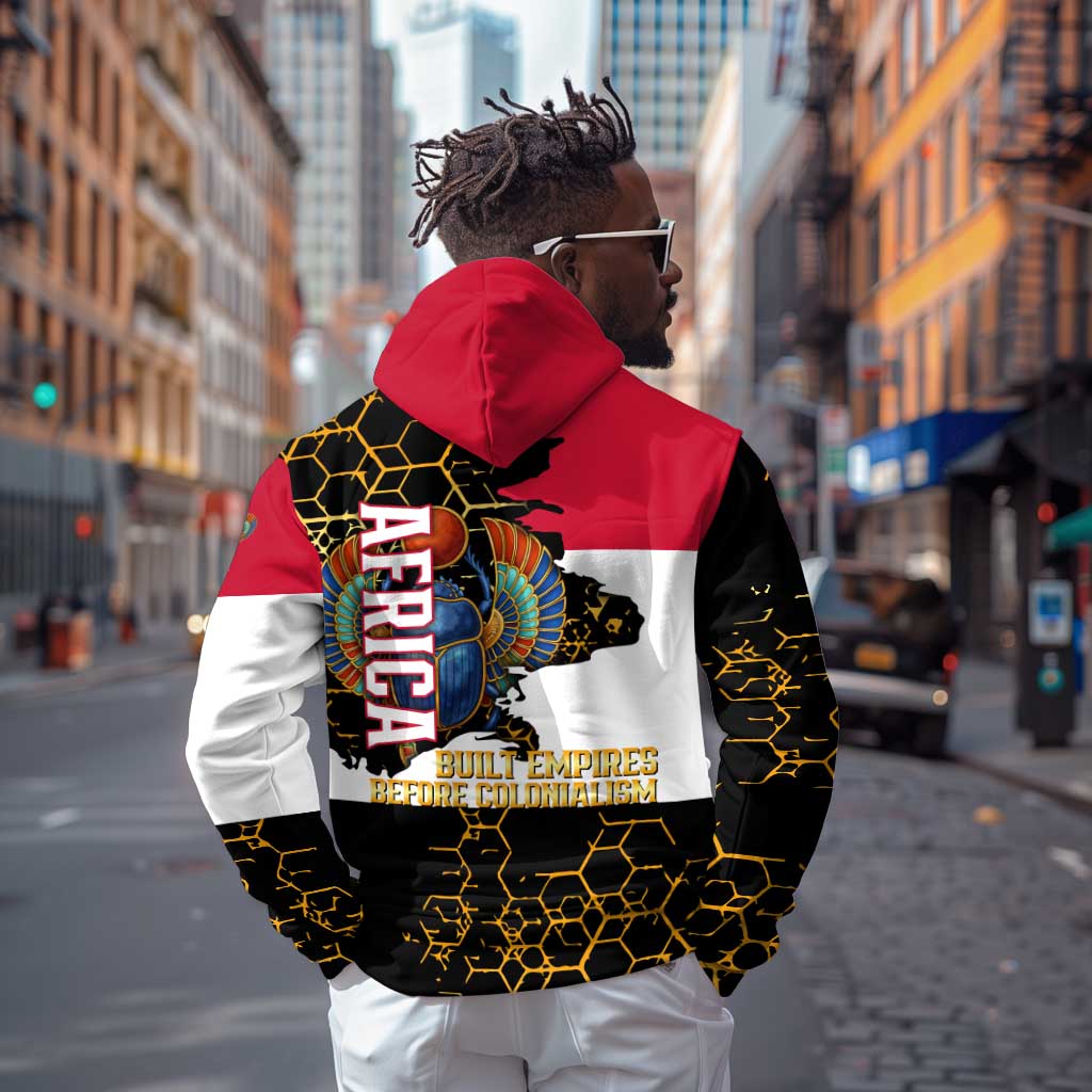 Hatshepsut Zip Hoodie with Royal Portrait, Pre-Colonial Empires Text and Red-Black Honeycomb - African Pride