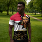 Hatshepsut Zipper Polo Shirt with Royal Portrait, Pre-Colonial Empires Text and Red-Black Honeycomb - African Pride