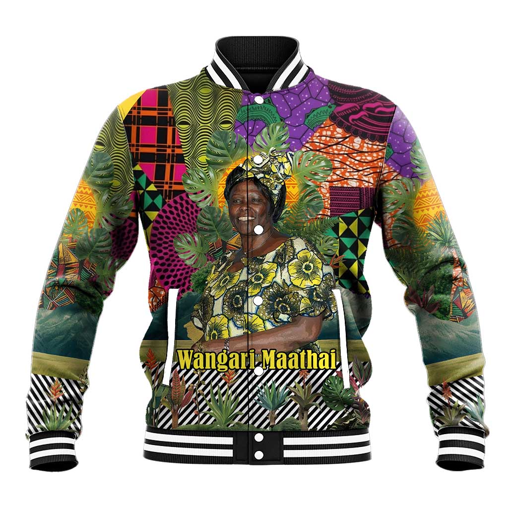 Wangari Maathai Baseball Jacket Colorful Nature-Inspired Design Empowerment Quote African Print Environmental - African Pride