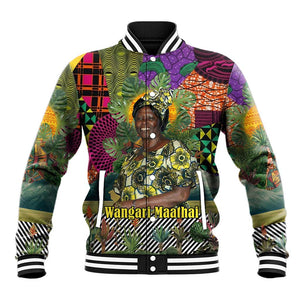 Wangari Maathai Baseball Jacket Colorful Nature-Inspired Design Empowerment Quote African Print Environmental - African Pride