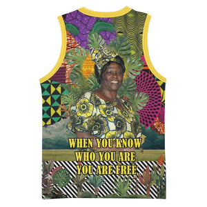 Wangari Maathai Basketball Jersey Colorful Nature-Inspired Design Empowerment Quote African Print Environmental - African Pride