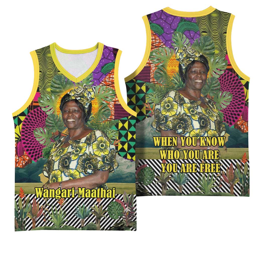 Wangari Maathai Basketball Jersey Colorful Nature-Inspired Design Empowerment Quote African Print Environmental - African Pride