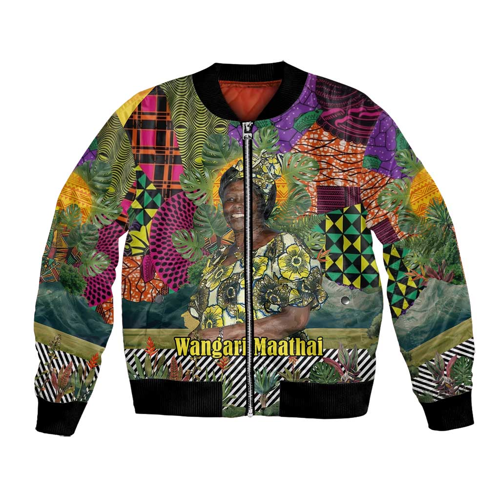 Wangari Maathai Bomber Jacket Colorful Nature-Inspired Design Empowerment Quote African Print Environmental - African Pride