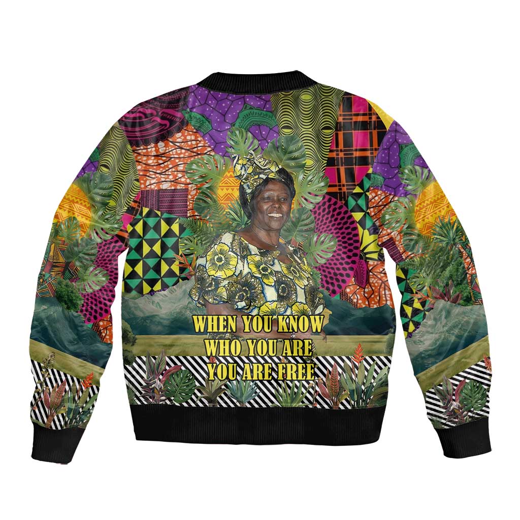 Wangari Maathai Bomber Jacket Colorful Nature-Inspired Design Empowerment Quote African Print Environmental - African Pride
