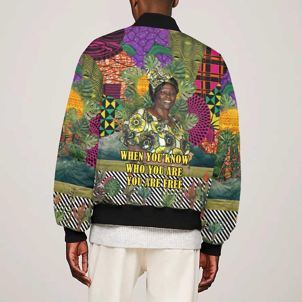 Wangari Maathai Bomber Jacket Colorful Nature-Inspired Design Empowerment Quote African Print Environmental - African Pride