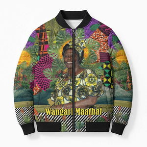 Wangari Maathai Bomber Puffer Jacket Colorful Nature-Inspired Design Empowerment Quote African Print Environmental - African Pride