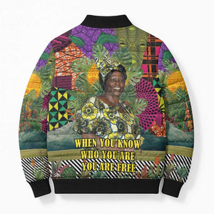 Wangari Maathai Bomber Puffer Jacket Colorful Nature-Inspired Design Empowerment Quote African Print Environmental - African Pride