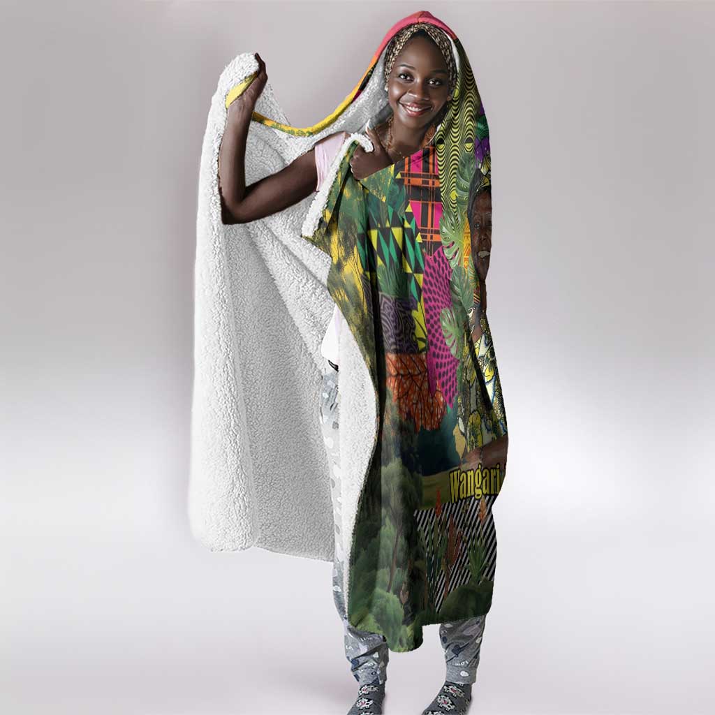 Wangari Maathai Hooded Blanket Colorful Nature-Inspired Design Empowerment Quote African Print Environmental - African Pride