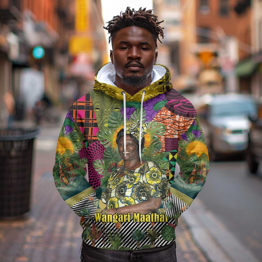 Wangari Maathai Hoodie Colorful Nature-Inspired Design Empowerment Quote African Print Environmental - African Pride