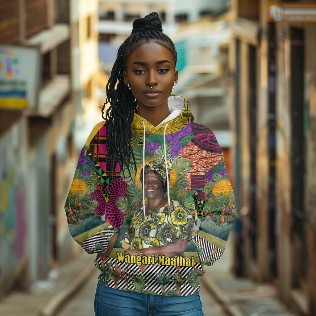 Wangari Maathai Hoodie Colorful Nature-Inspired Design Empowerment Quote African Print Environmental - African Pride