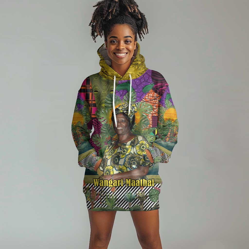 Wangari Maathai Hoodie Dress Colorful Nature-Inspired Design Empowerment Quote African Print Environmental - African Pride