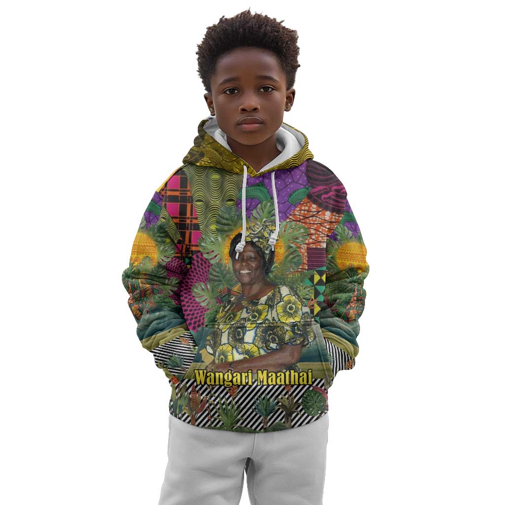 Wangari Maathai Kid Hoodie Colorful Nature-Inspired Design Empowerment Quote African Print Environmental - African Pride