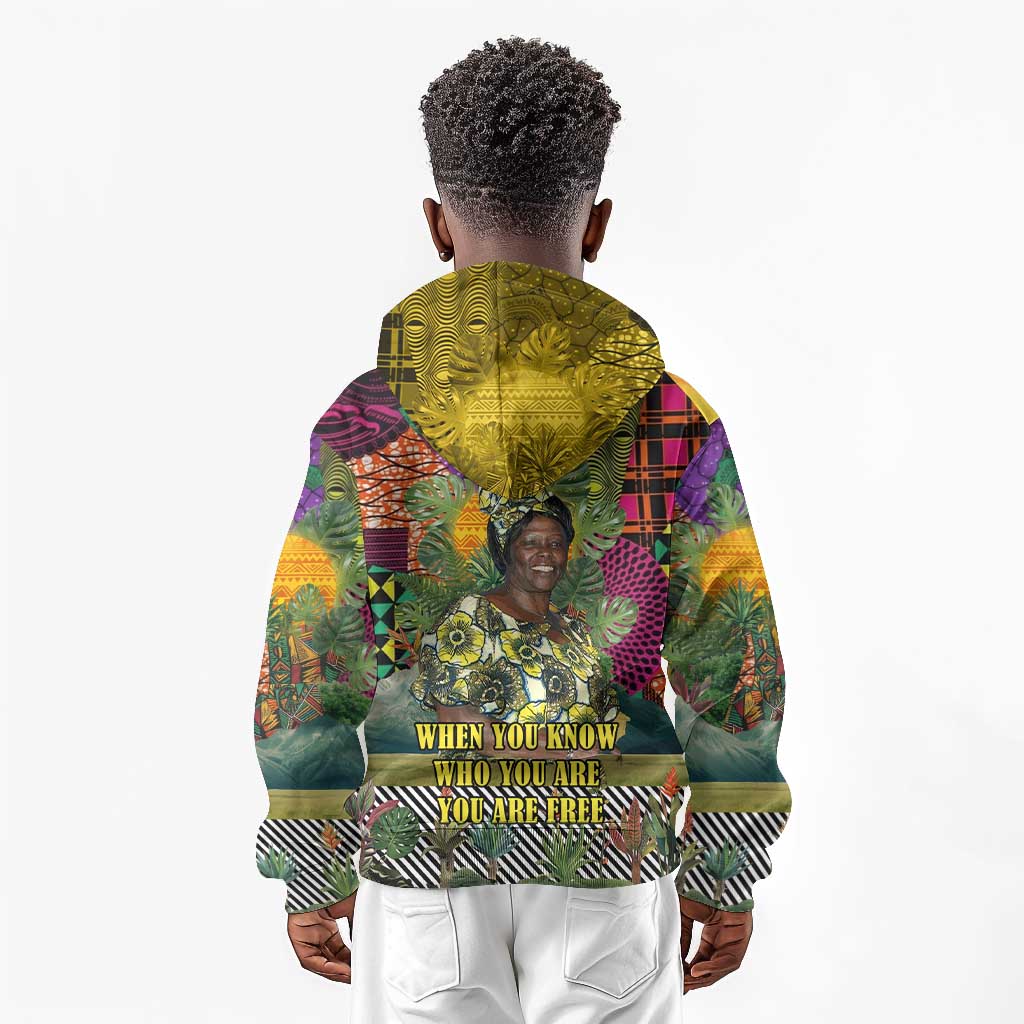 Wangari Maathai Kid Hoodie Colorful Nature-Inspired Design Empowerment Quote African Print Environmental - African Pride