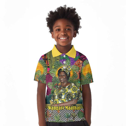 Wangari Maathai Kid Polo Shirt Colorful Nature-Inspired Design Empowerment Quote African Print Environmental - African Pride