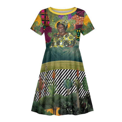Wangari Maathai Kid Short Sleeve Dress Colorful Nature-Inspired Design Empowerment Quote African Print Environmental - African Pride