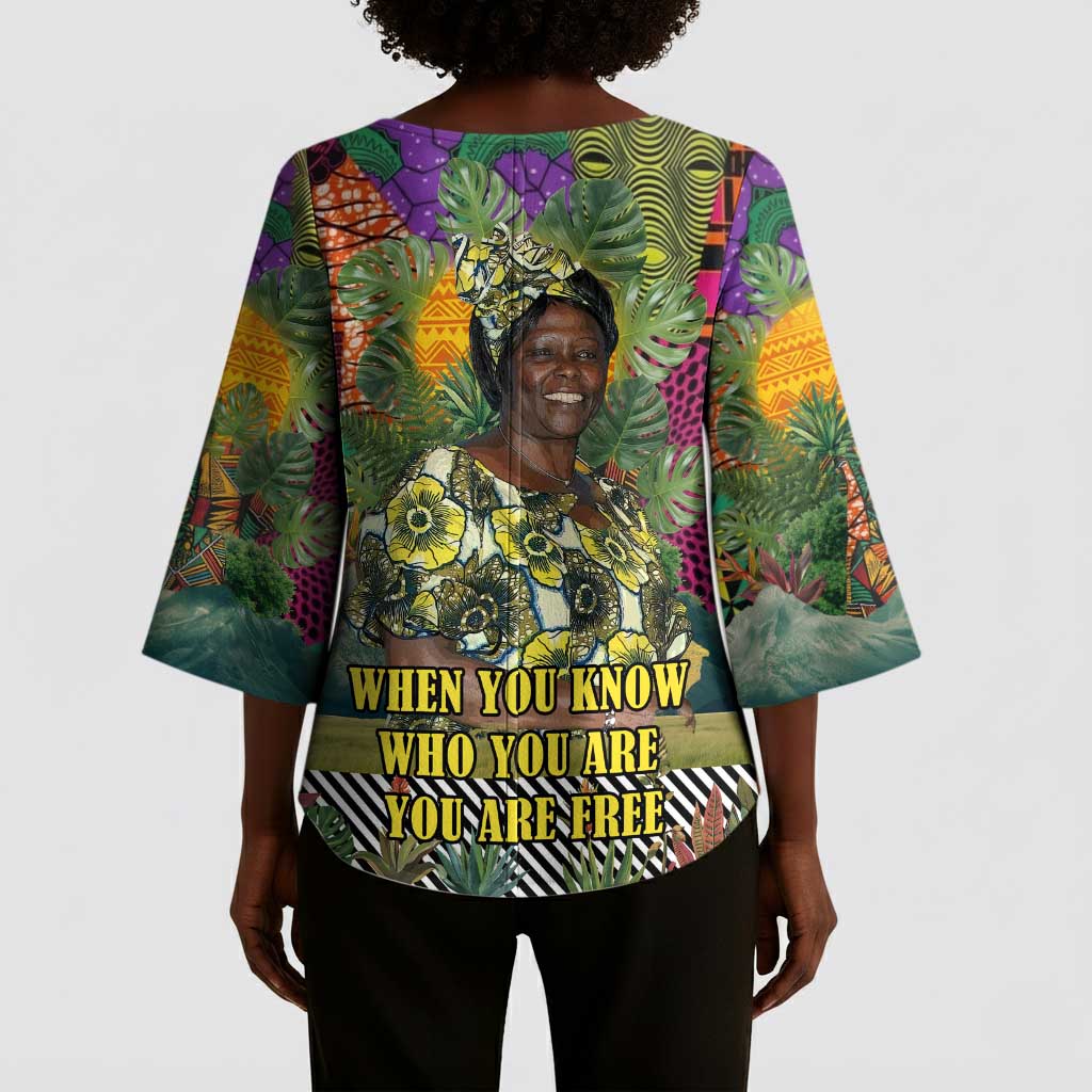 Wangari Maathai Kimono Sleeve Blouse Colorful Nature-Inspired Design Empowerment Quote African Print Environmental - African Pride