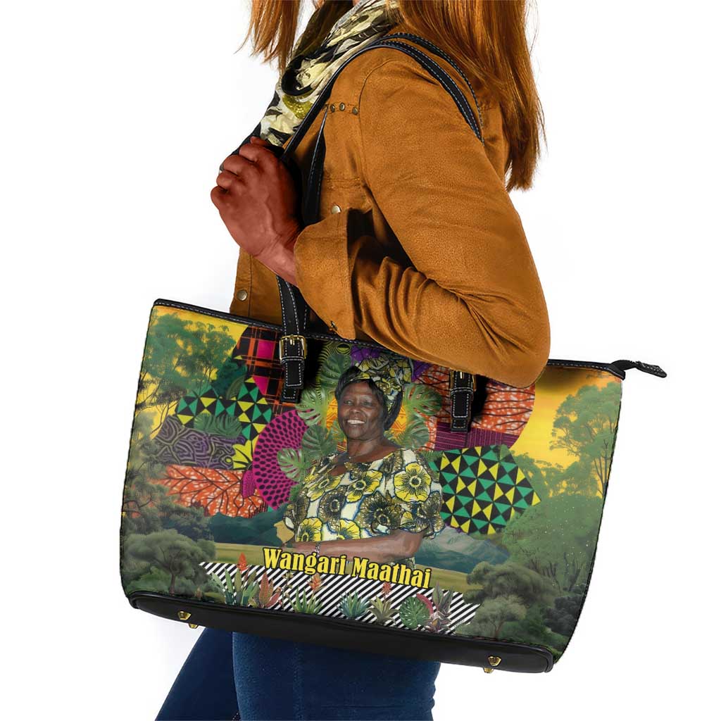Wangari Maathai Leather Tote Bag Colorful Nature-Inspired Design Empowerment Quote African Print Environmental - African Pride
