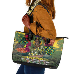 Wangari Maathai Leather Tote Bag Colorful Nature-Inspired Design Empowerment Quote African Print Environmental - African Pride