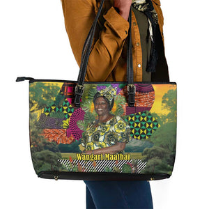 Wangari Maathai Leather Tote Bag Colorful Nature-Inspired Design Empowerment Quote African Print Environmental - African Pride