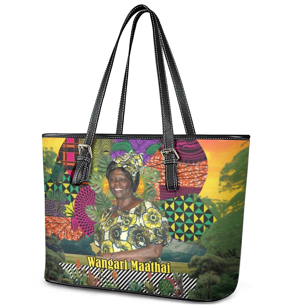 Wangari Maathai Leather Tote Bag Colorful Nature-Inspired Design Empowerment Quote African Print Environmental - African Pride