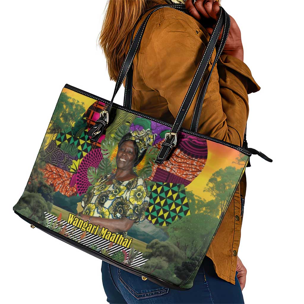 Wangari Maathai Leather Tote Bag Colorful Nature-Inspired Design Empowerment Quote African Print Environmental - African Pride