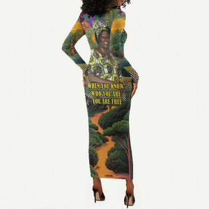 Wangari Maathai Long Sleeve Bodycon Dress Colorful Nature-Inspired Design Empowerment Quote African Print Environmental - African Pride