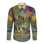 Wangari Maathai Long Sleeve Button Shirt Colorful Nature-Inspired Design Empowerment Quote African Print Environmental - African Pride