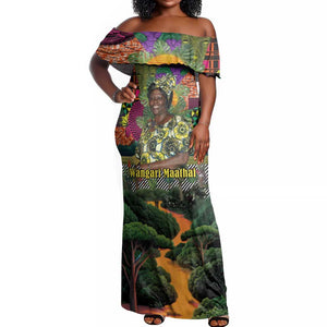 Wangari Maathai Off Shoulder Maxi Dress Colorful Nature-Inspired Design Empowerment Quote African Print Environmental - African Pride