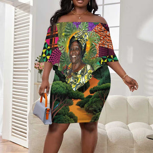 Wangari Maathai Off Shoulder Short Dress Colorful Nature-Inspired Design Empowerment Quote African Print Environmental - African Pride