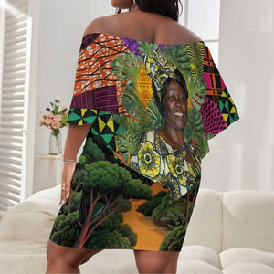 Wangari Maathai Off Shoulder Short Dress Colorful Nature-Inspired Design Empowerment Quote African Print Environmental - African Pride