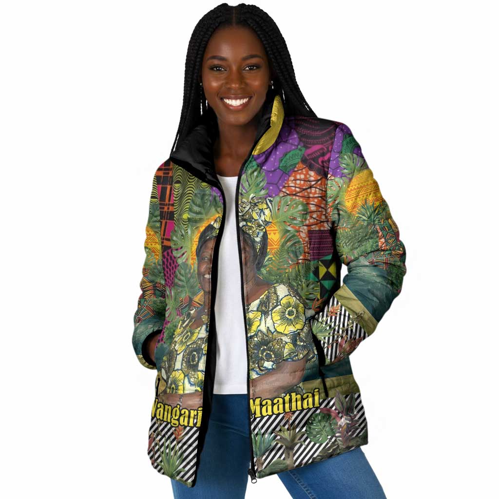 Wangari Maathai Padded Jacket Colorful Nature-Inspired Design Empowerment Quote African Print Environmental - African Pride