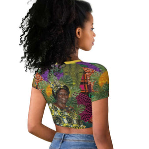 Wangari Maathai Raglan Cropped T shirt Colorful Nature-Inspired Design Empowerment Quote African Print Environmental - African Pride