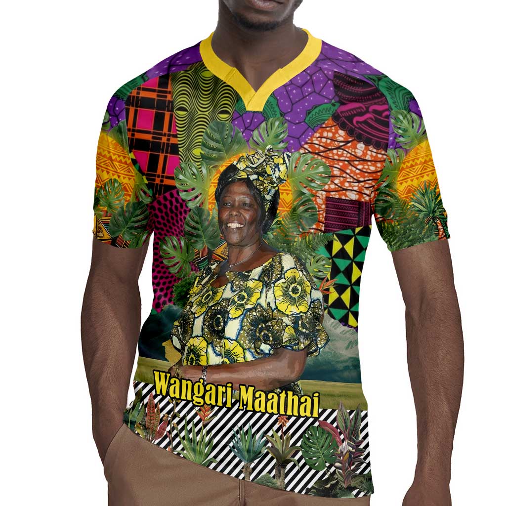 Wangari Maathai Rugby Jersey Colorful Nature-Inspired Design Empowerment Quote African Print Environmental - African Pride