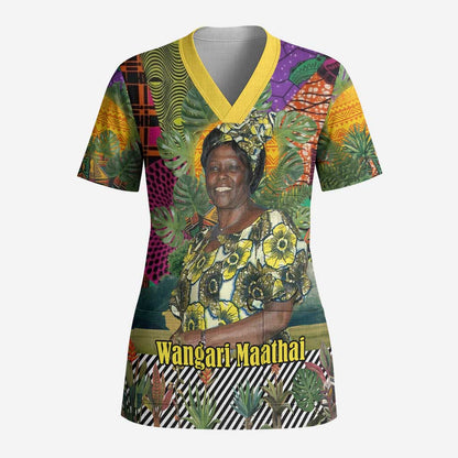 Wangari Maathai Scrub Top Colorful Nature-Inspired Design Empowerment Quote African Print Environmental - African Pride