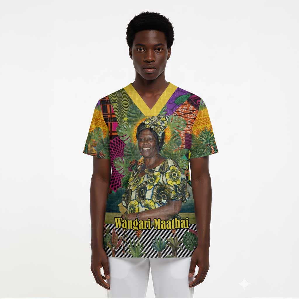 Wangari Maathai Scrub Top Colorful Nature-Inspired Design Empowerment Quote African Print Environmental - African Pride
