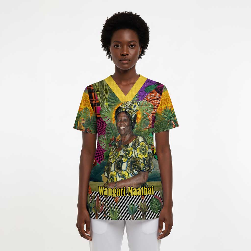 Wangari Maathai Scrub Top Colorful Nature-Inspired Design Empowerment Quote African Print Environmental - African Pride