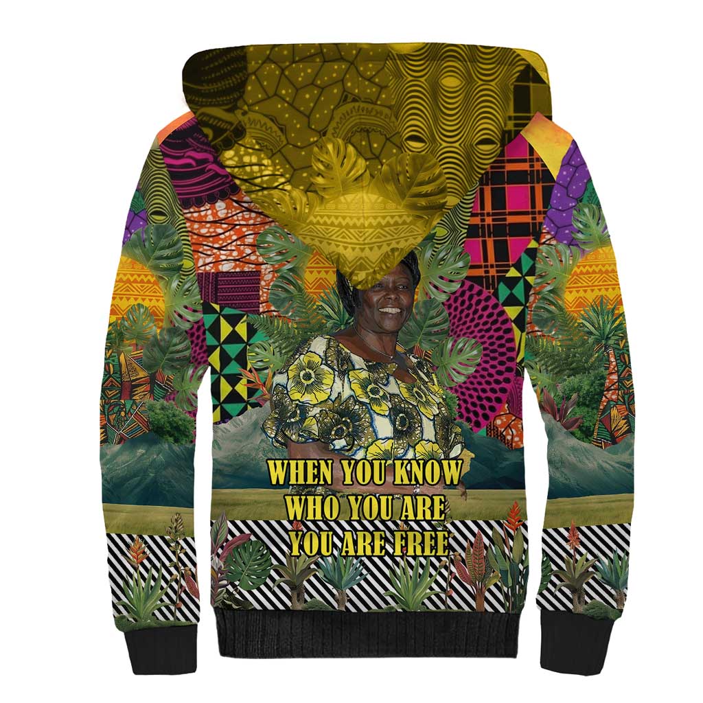 Wangari Maathai Sherpa Hoodie Colorful Nature-Inspired Design Empowerment Quote African Print Environmental - African Pride