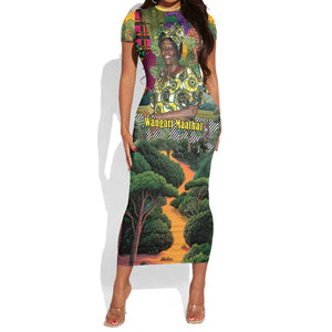Wangari Maathai Short Sleeve Bodycon Dress Colorful Nature-Inspired Design Empowerment Quote African Print Environmental - African Pride